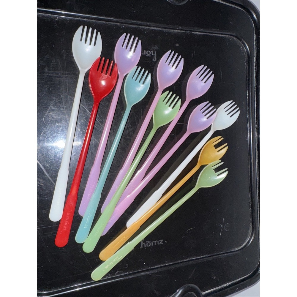 Tupperware Vintage Sporks (fork/spoon combo) lot of 11 various colors Mold # 175